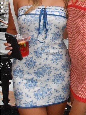 Blue Floral Strapless Sundress